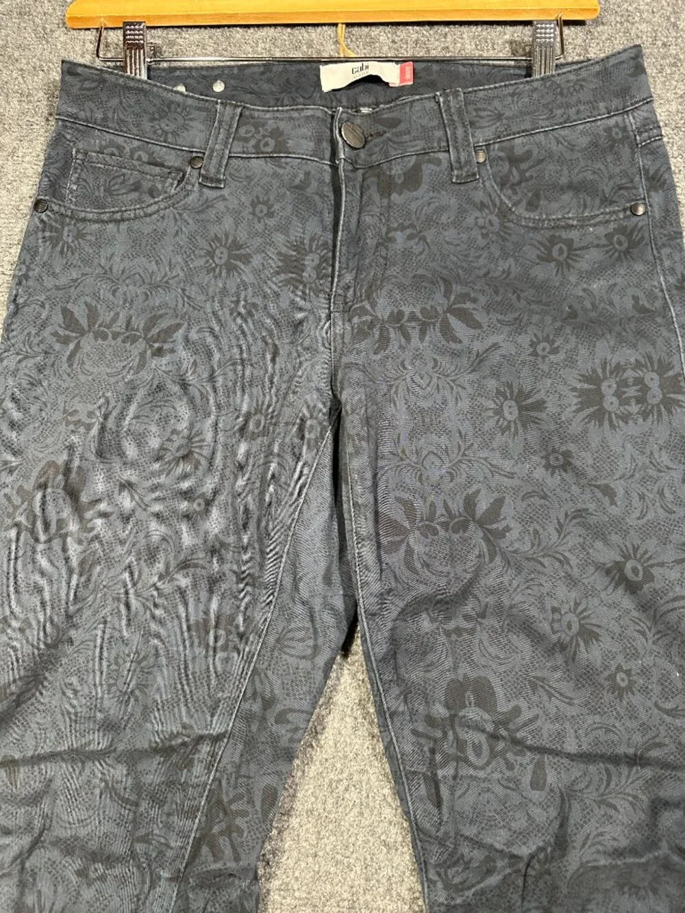 CAbi 3195 Jeans Womens 6 Lace Print Skinny Blue Cotton Stretch Pockets